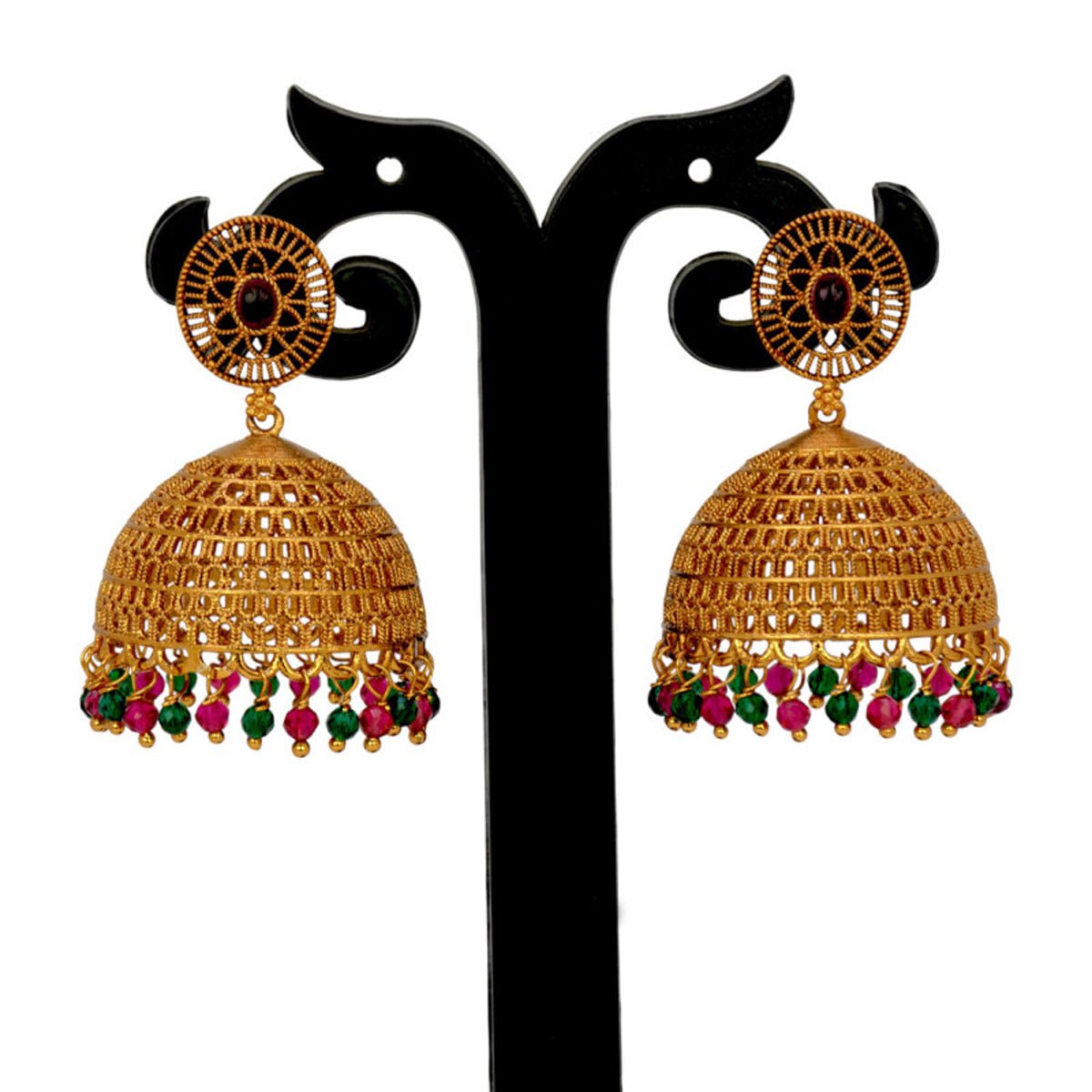 Grand Antique Matte Big Filigree Jhumka Earrings - KSupreme
