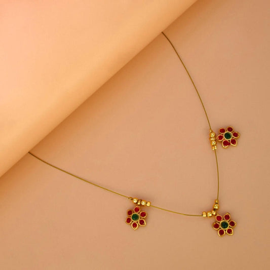 Invisible Chain Triple Small Floral Pendant Necklace - K Supreme