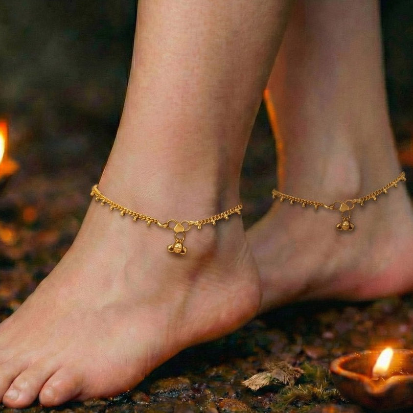 Jingling Gold Plated Ghungroo Charms Bead Anklets - K Supreme