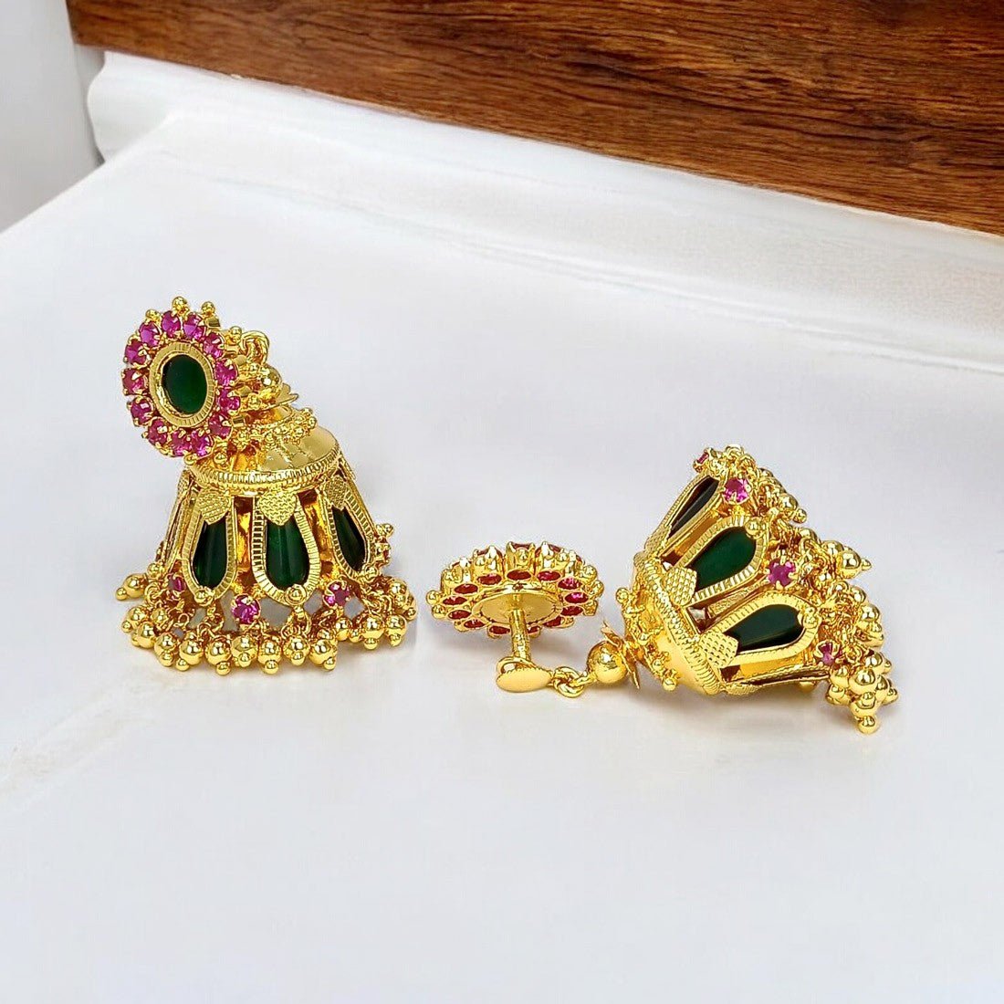 Kerala Bridal Nagapadam Jhumka Earrings with Stones - K Supreme
