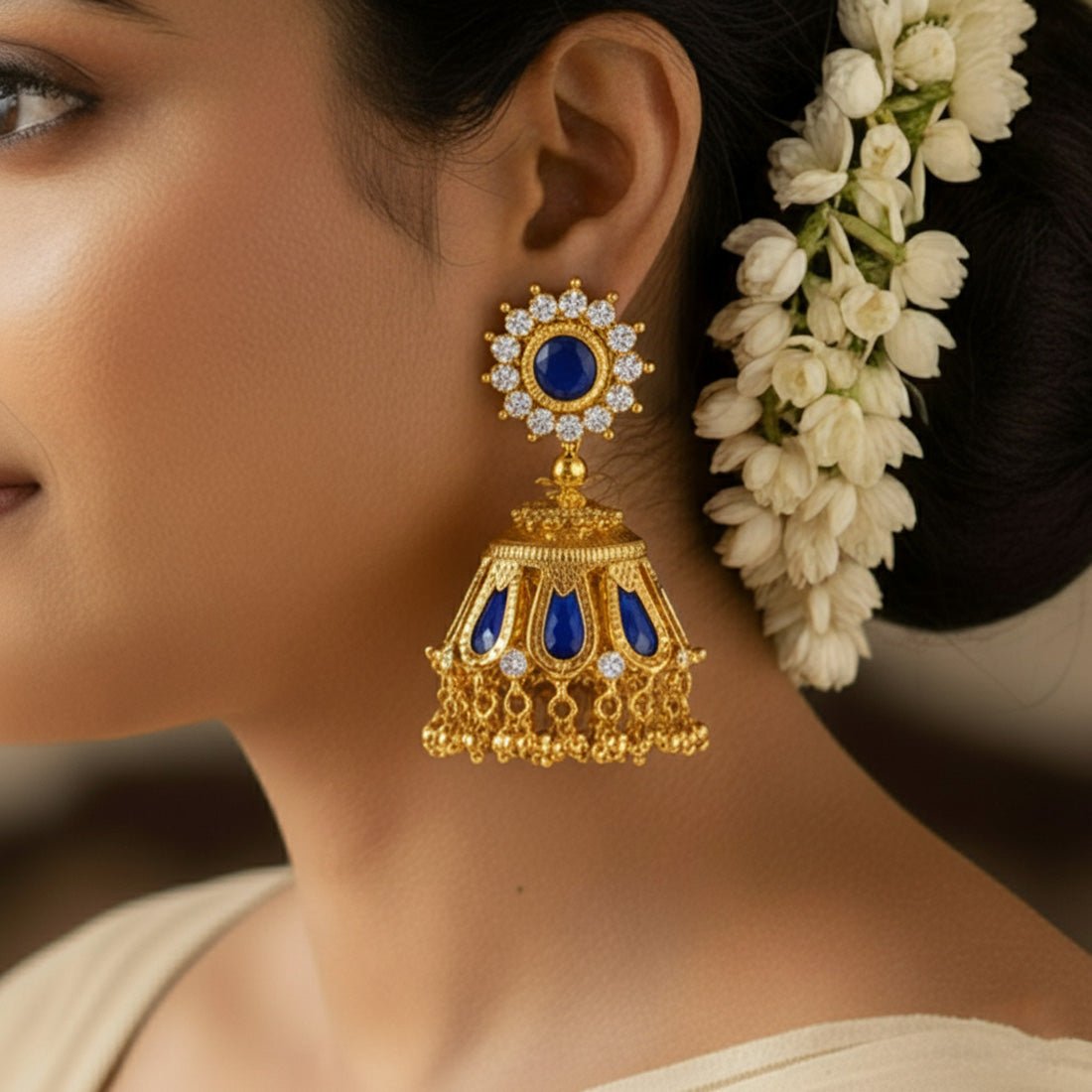 Kerala Bridal Nagapadam Jhumka Earrings with Stones - K Supreme