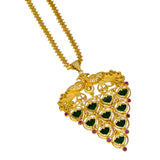 Kerala Gold Plated Big Green Palakka Peacock Pendant Chain - KSupreme