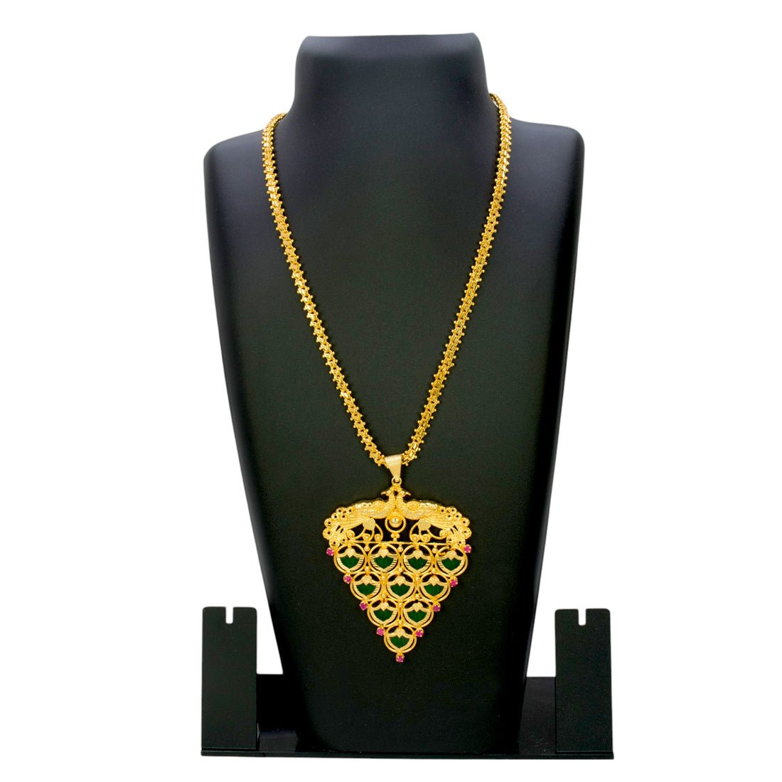 Kerala Gold Plated Big Green Palakka Peacock Pendant Chain - KSupreme