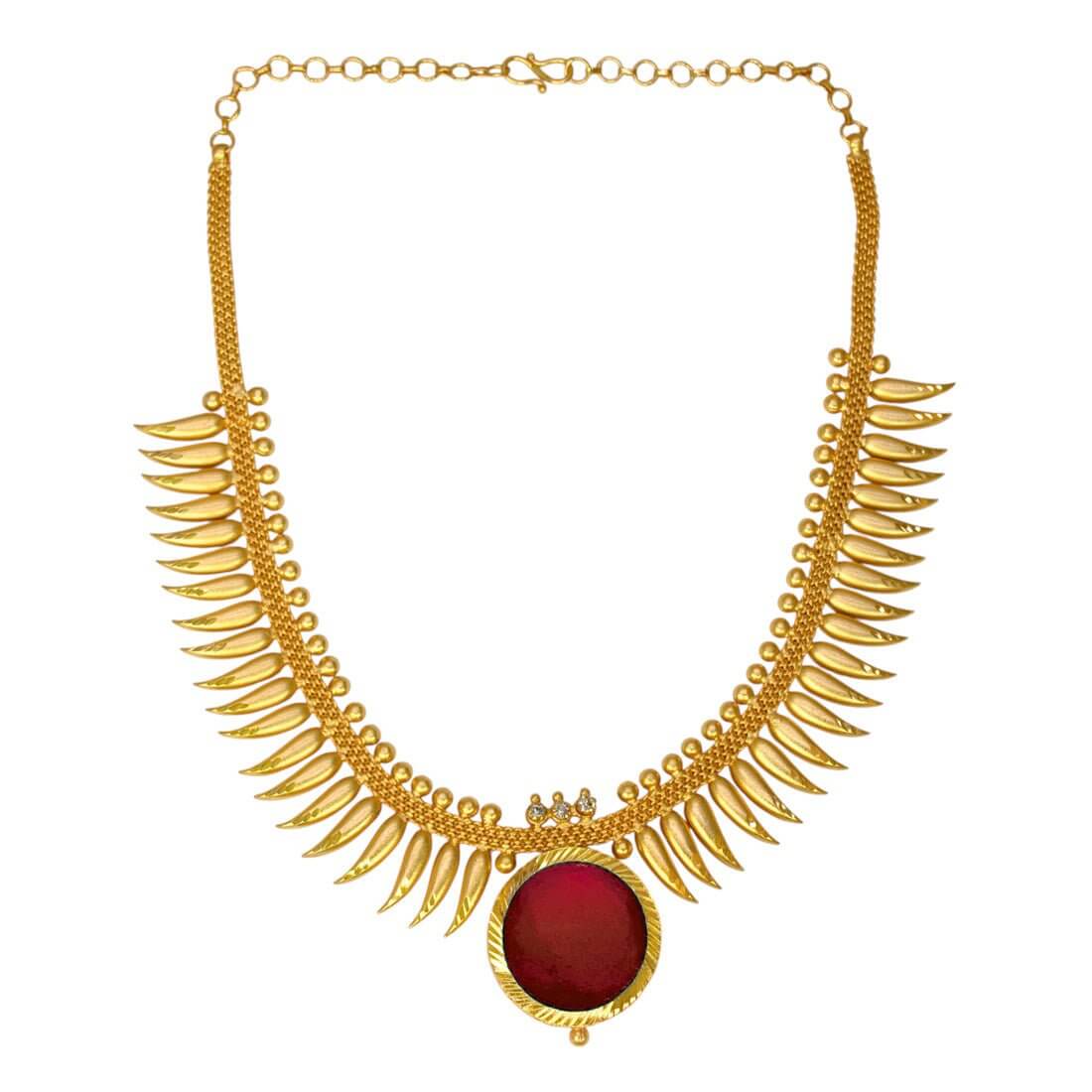 Kerala Gold Plated Mullamottu Enamel Pendant Necklace - KSupreme