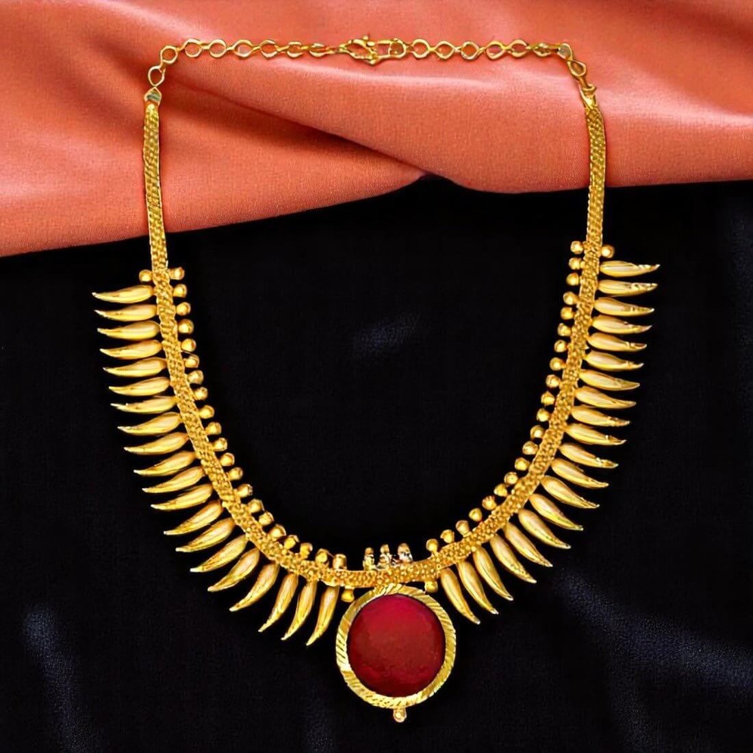 Kerala Gold Plated Mullamottu Enamel Pendant Necklace - KSupreme