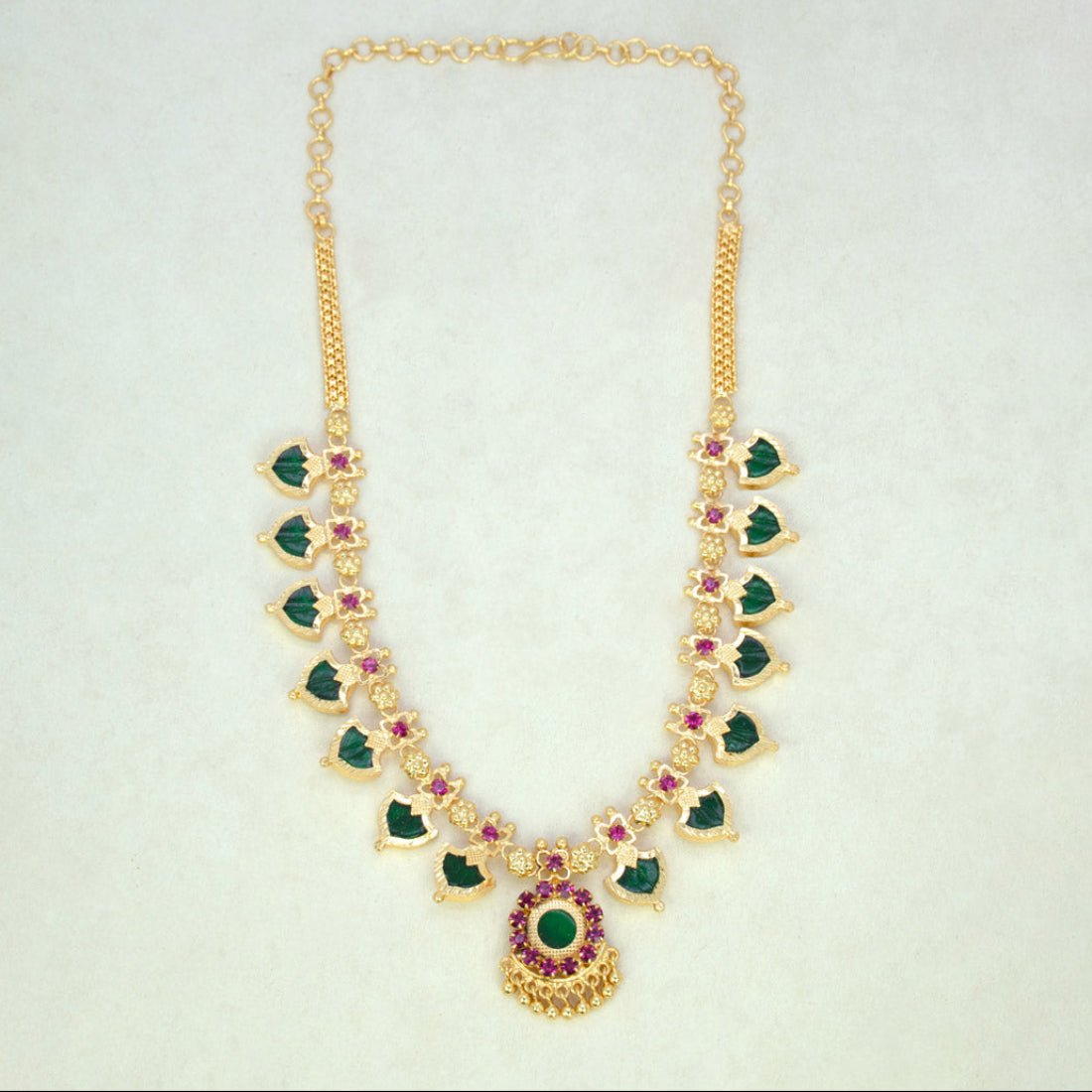 Kerala Gold Plated Palakka Necklace - 7 Stones - K Supreme