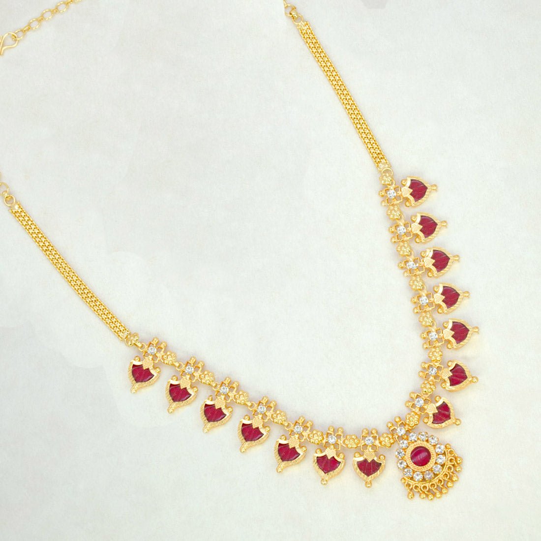 Kerala Gold Plated Palakka Necklace - 7 Stones - K Supreme