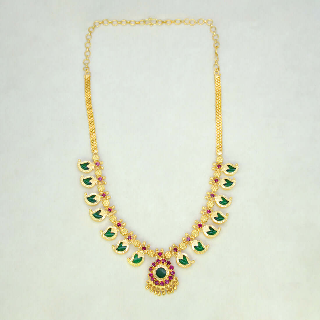 Kerala Traditional Gold Plated Mango Necklace - 7 Stones - K Supreme