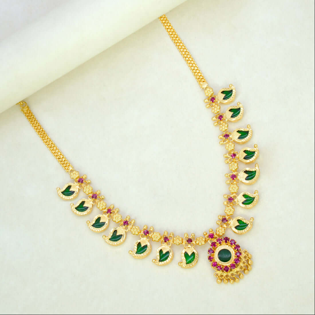Kerala Traditional Gold Plated Mango Necklace - 7 Stones - K Supreme