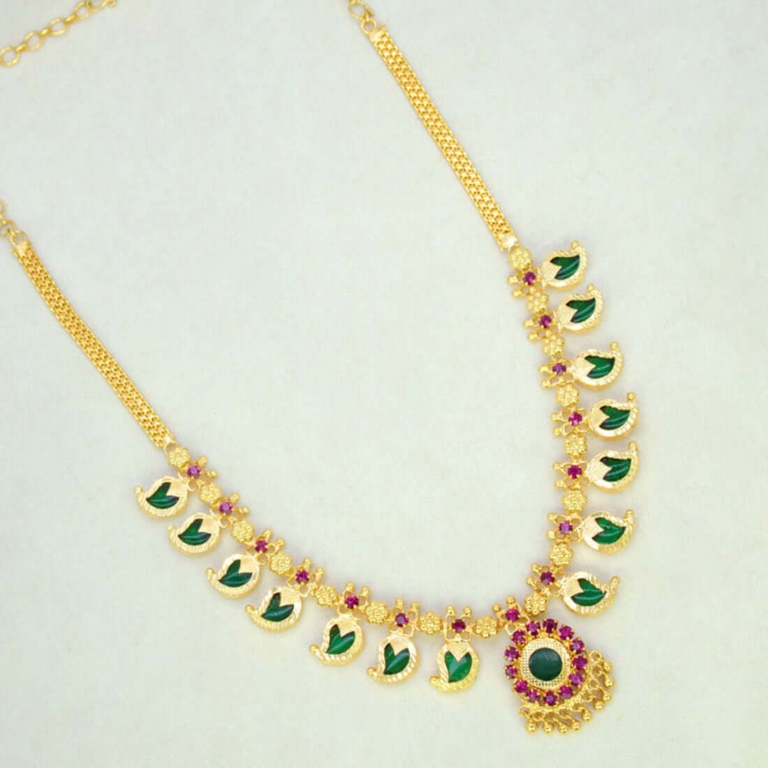 Kerala Traditional Gold Plated Mango Necklace - 7 Stones - K Supreme
