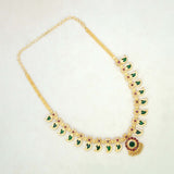 Kerala Traditional Gold Plated Green Mango Necklace - 9 Stones - K Supreme