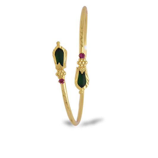 K Supreme Kerala Traditional Gold Plated Open Nagapadam Bracelet - Green