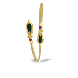K Supreme Kerala Traditional Gold Plated Open Nagapadam Bracelet - Green