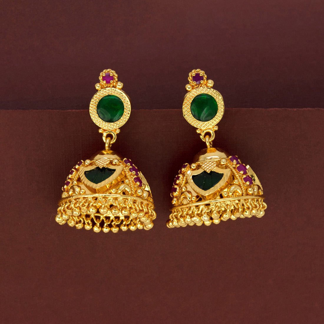 Kerala Traditional Gold Plated Ruby Palakka Jhumka - KSupreme
