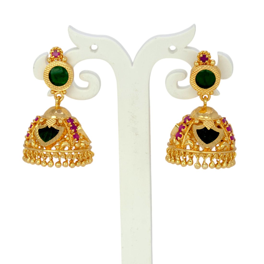 Kerala Traditional Gold Plated Ruby Palakka Jhumka - KSupreme