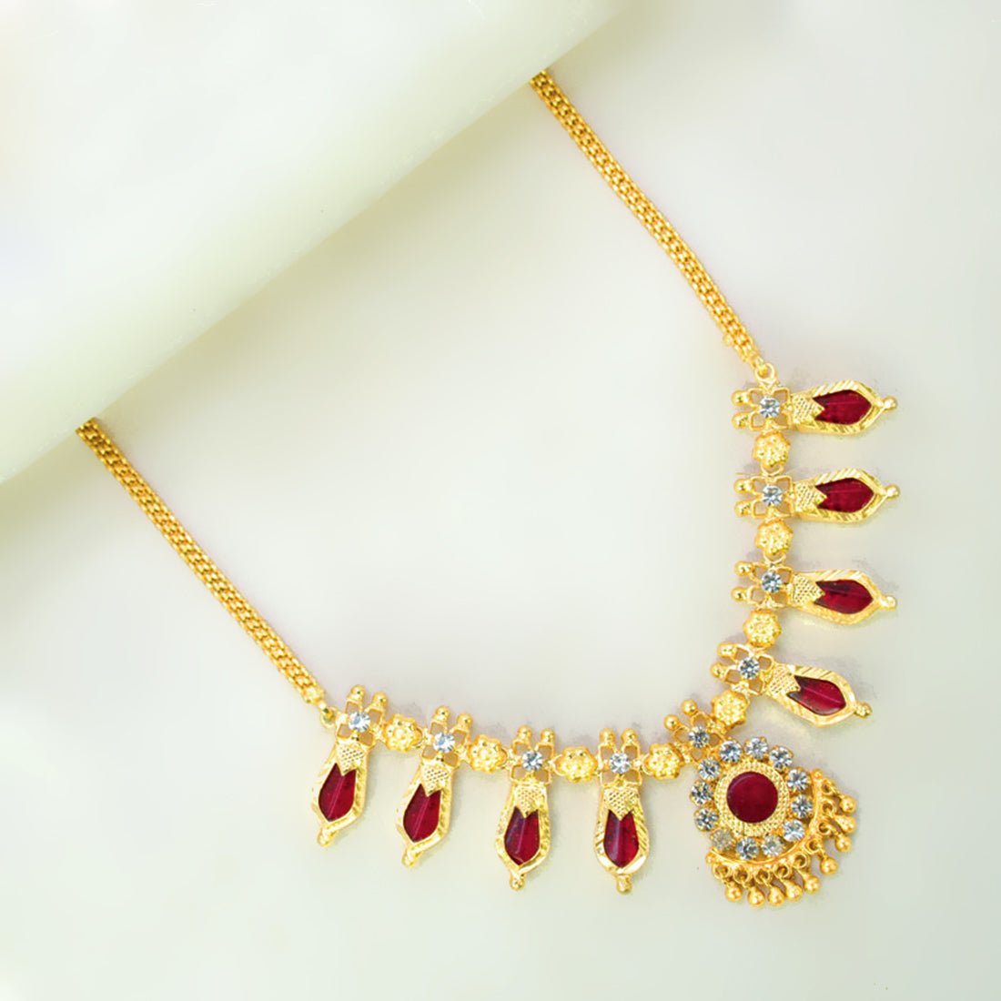 Kerala Traditional Simple Nagapadam Necklace - 4 Stones - K Supreme