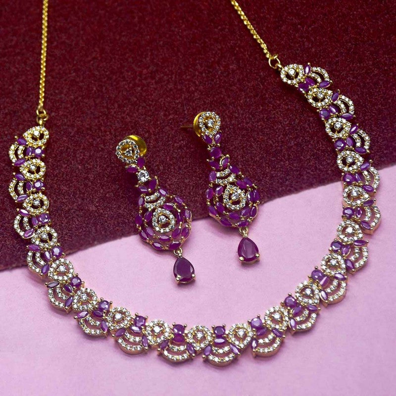 Elegant Designer Gold-Plated Ruby AD Necklace Set