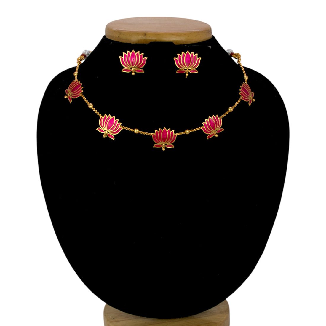 Lotus Design Matte Gold - Plated Beads Chain Necklace Set - KSupreme