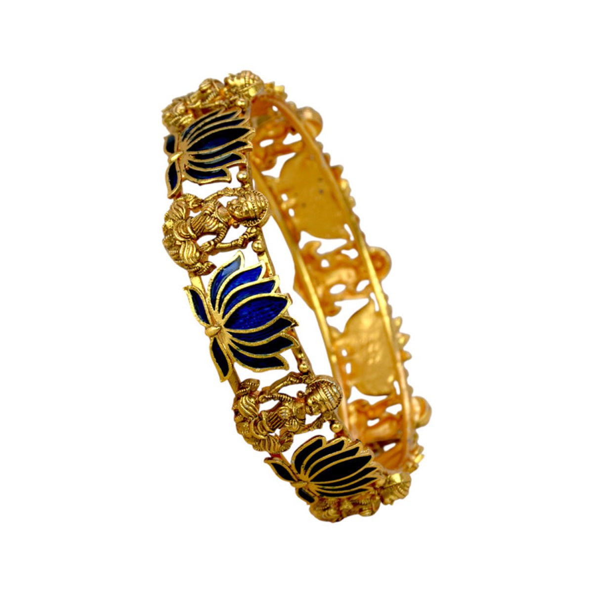 Luxe Matte Finish Lakshmi Lotus Enamel Bangle - KSupreme