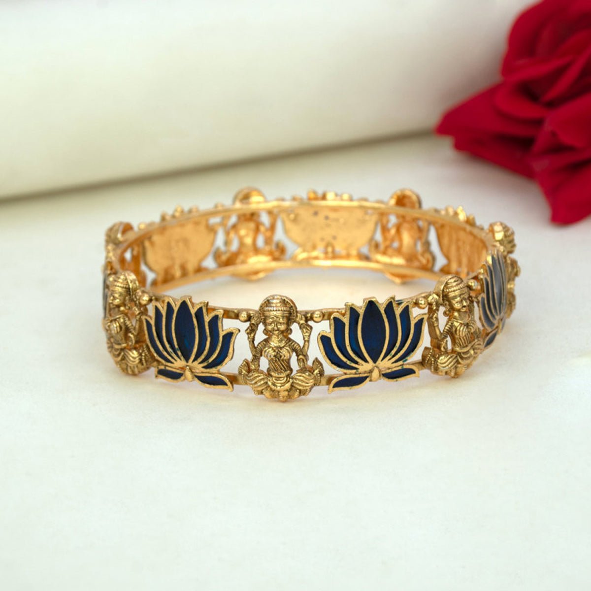 Luxe Matte Finish Lakshmi Lotus Enamel Bangle - KSupreme