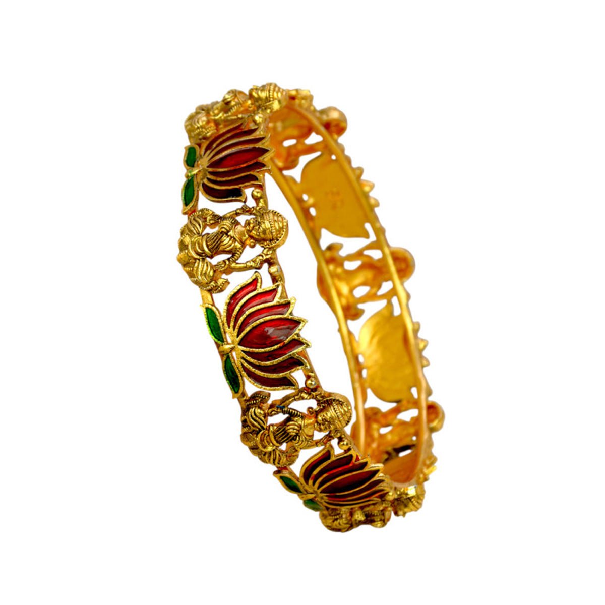 Luxe Matte Finish Lakshmi Lotus Enamel Bangle - KSupreme