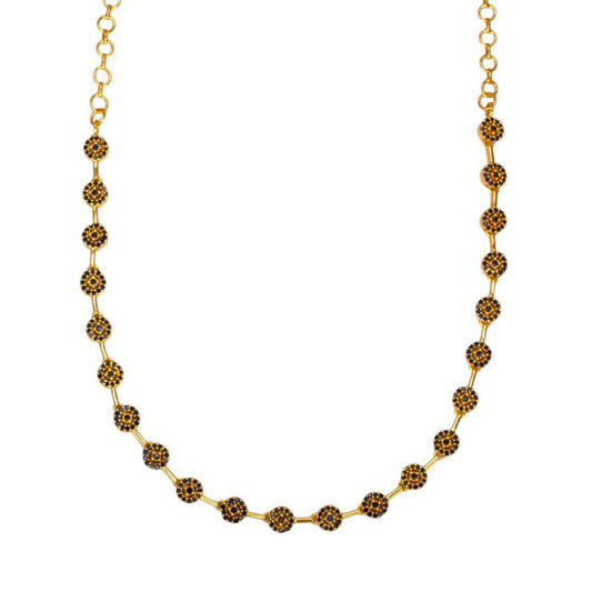 Marvelous Gold Plated Round Stone Necklace featuring black stones and an adjustable chain for women and girls.