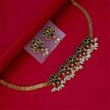 Matte Gold Finish Kemp and Pearls Lotus Necklace Set - K Supreme