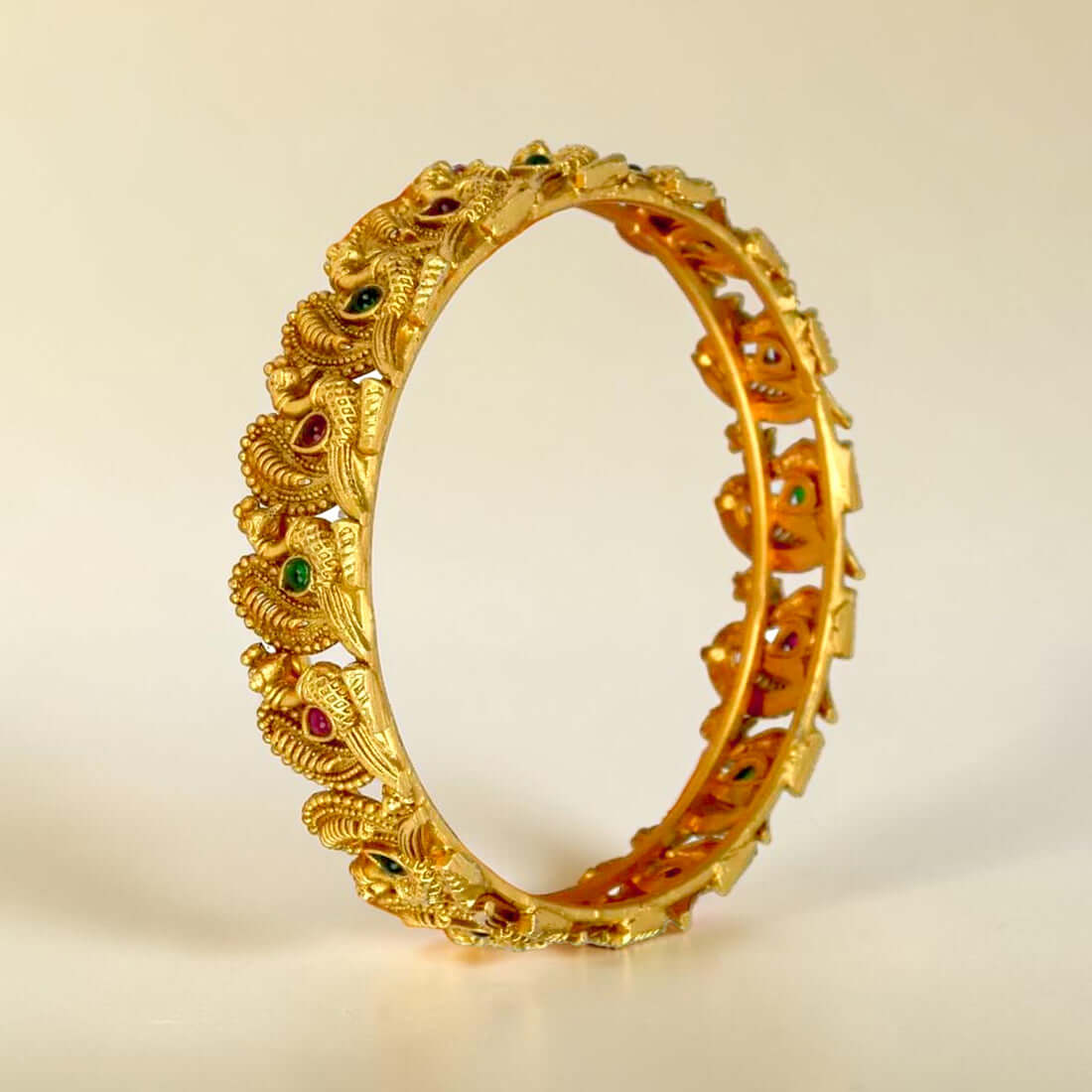 Matte Gold Plated Multi - Colour Stone Peacock Bangle - K Supreme