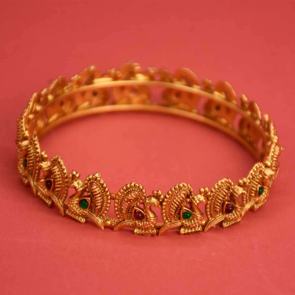 Matte Gold Plated Multi - Colour Stone Peacock Bangle - K Supreme