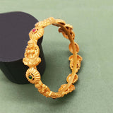 Matte Gold Plated Red and Green Stone Lakshmi Bangle - K Supreme