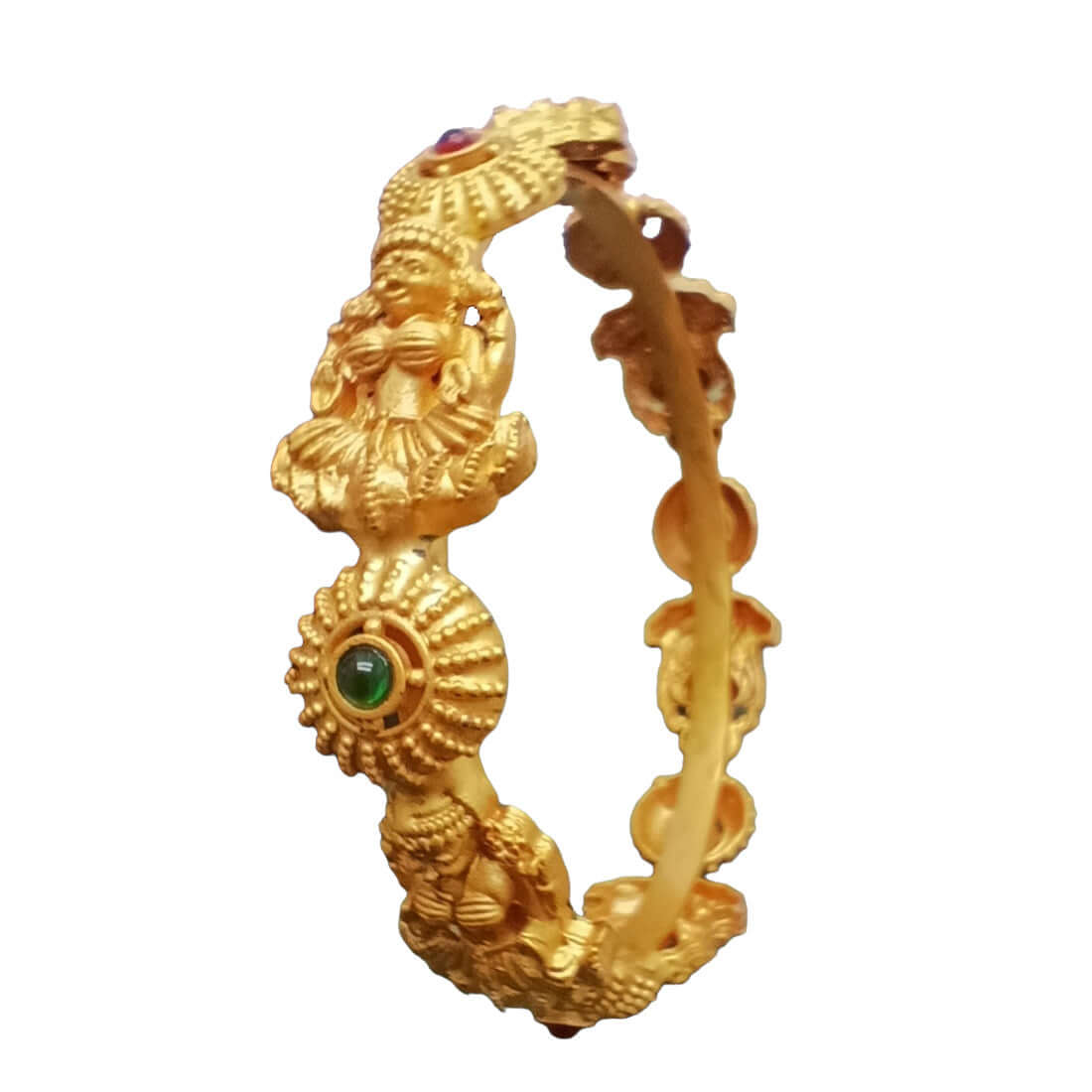 Matte Gold Plated Red and Green Stone Lakshmi Bangle - K Supreme