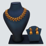 Matte Gold Plated Ruby Stone Peacock Necklace With Jhumka - K Supreme