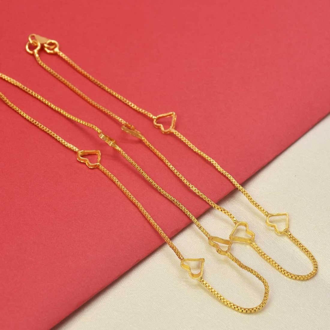 Micro Gold Plated Box Chain Heart Anklets Payal - K Supreme