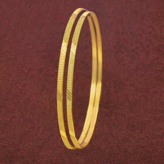 Thin Gold Plated Designer Daily Wear Bangles for Girls stacked elegantly on a textured background.