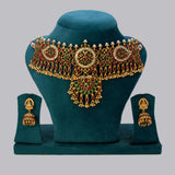 Multi - Colour Kemp Antique Choker with Lakshmi Jhumkas - K Supreme