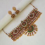 Multi - Colour Kemp Antique Choker with Lakshmi Jhumkas - K Supreme