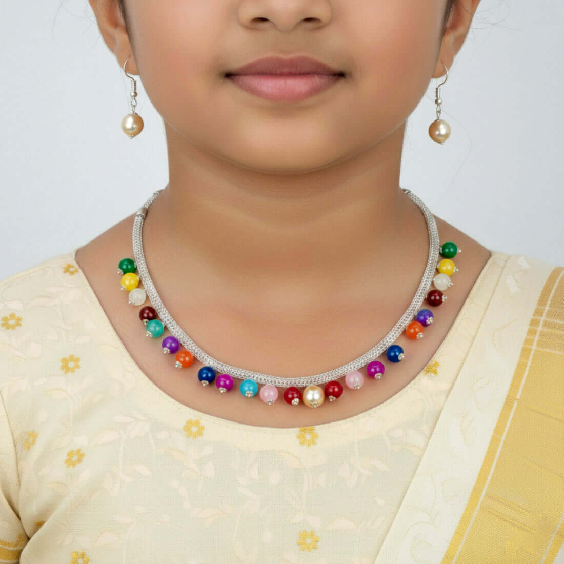 Multi - colour Pearl Beads Kids Necklace Set - K Supreme