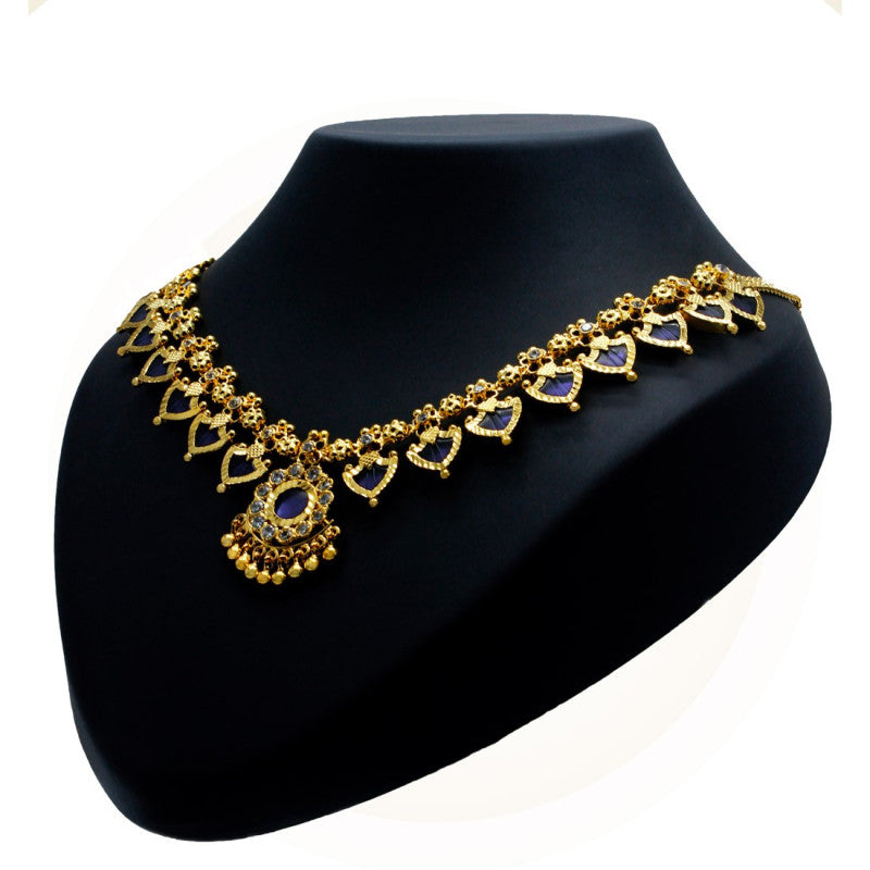 Gold-Plated-Traditional-Indian-Blue-Palakka-Necklace-8 Stones