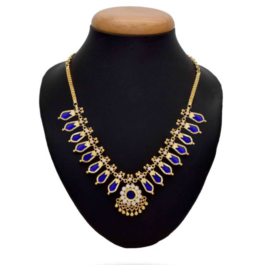 South Indian Traditional Nagapadam Necklace - 8 Stone-Blue