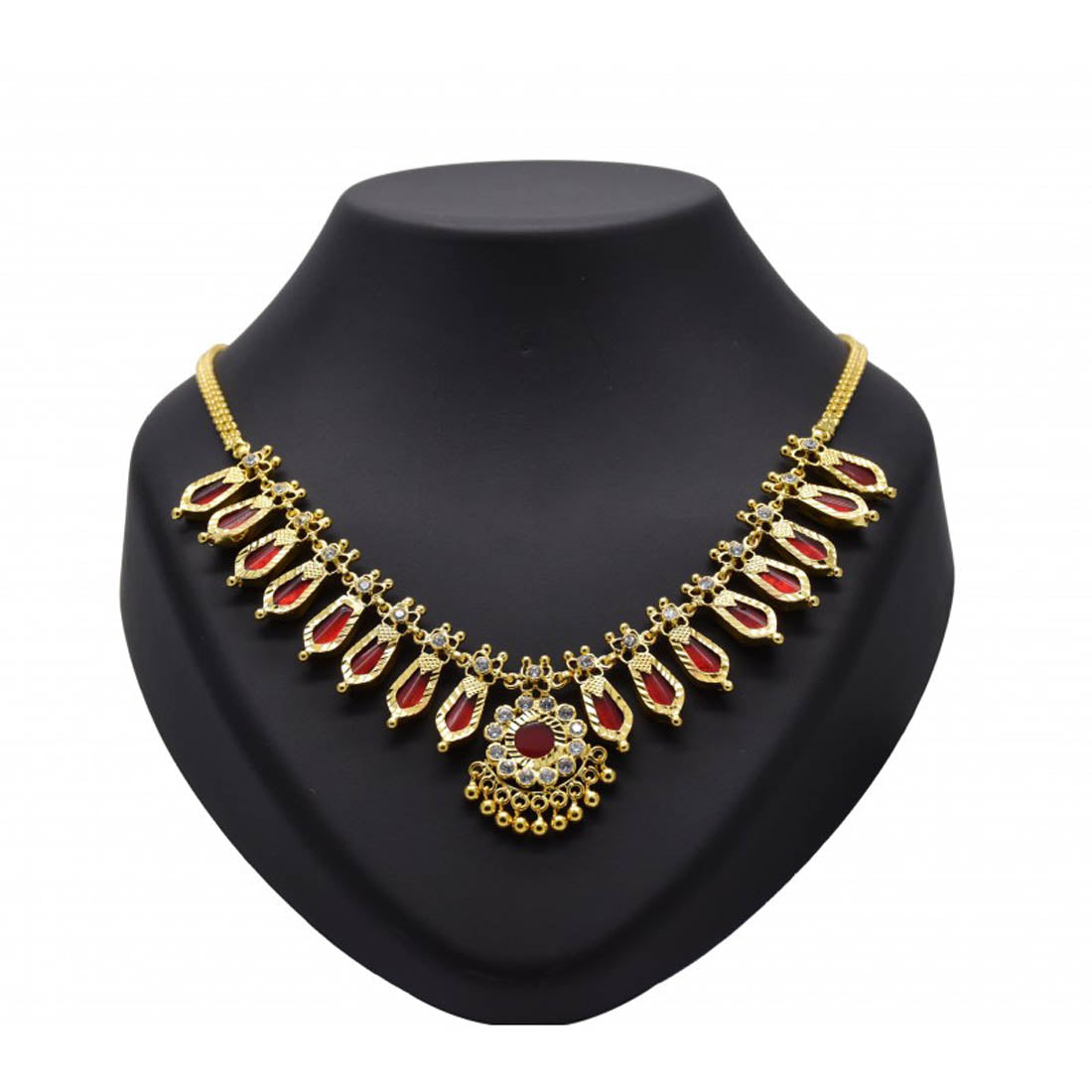 South Indian Traditional Nagapadam Necklace - 8 Stone-Red