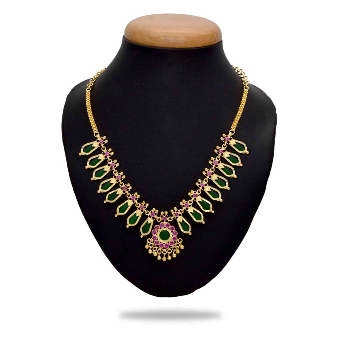 South Indian Traditional Nagapadam Necklace - 8 Stone- Green