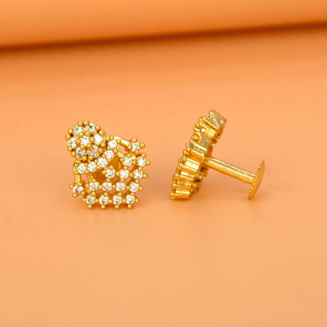 Opulent Gold - Plated Floral CZ Stud Earrings - K Supreme