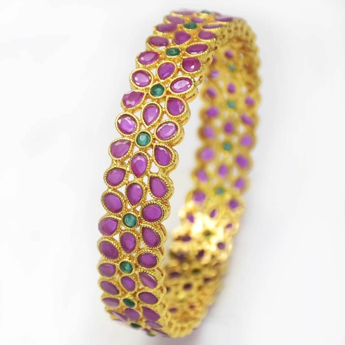 Party Wear Gold Plated Floral Stone Bangle For Women - K Supreme