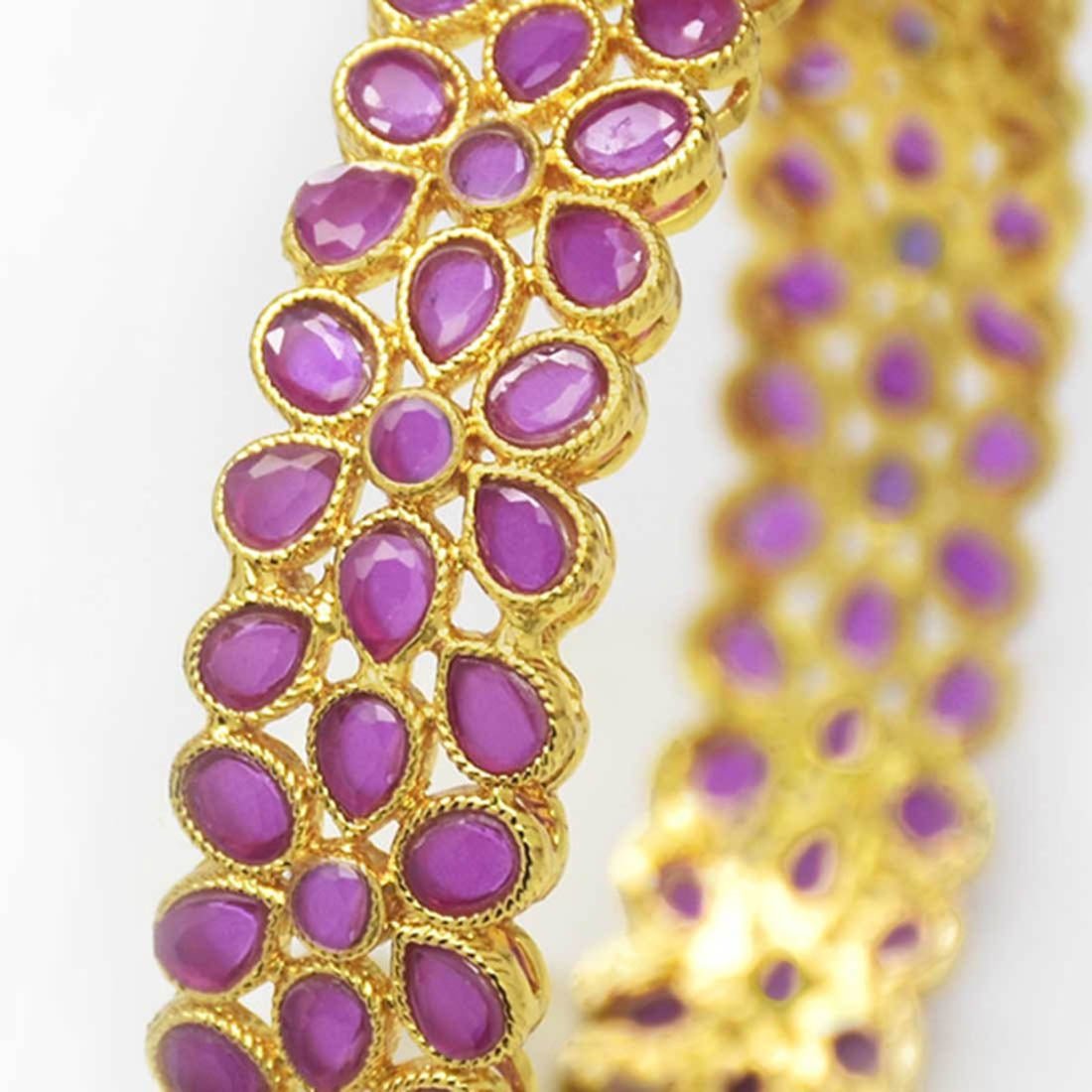 Party Wear Gold Plated Floral Stone Bangle For Women - K Supreme