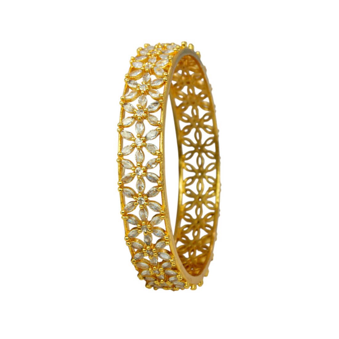 Party Wear Gold Plated Floral Stone Bangle For Women - K Supreme