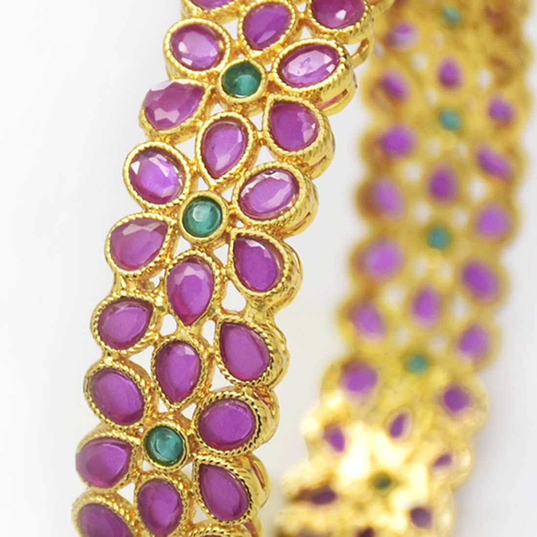 Party Wear Gold Plated Floral Stone Bangle For Women - K Supreme