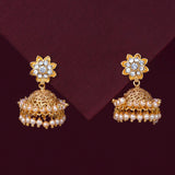 Pearls Hanging Gold Plated White Stone Floral Jhumka - KSupreme