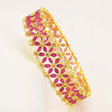 Premium Fashion Gold Plated Floral Broad Ruby Bangle
