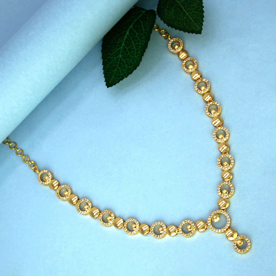 Premium Fashion Gold Plated Round Design Stone Necklace - K Supreme