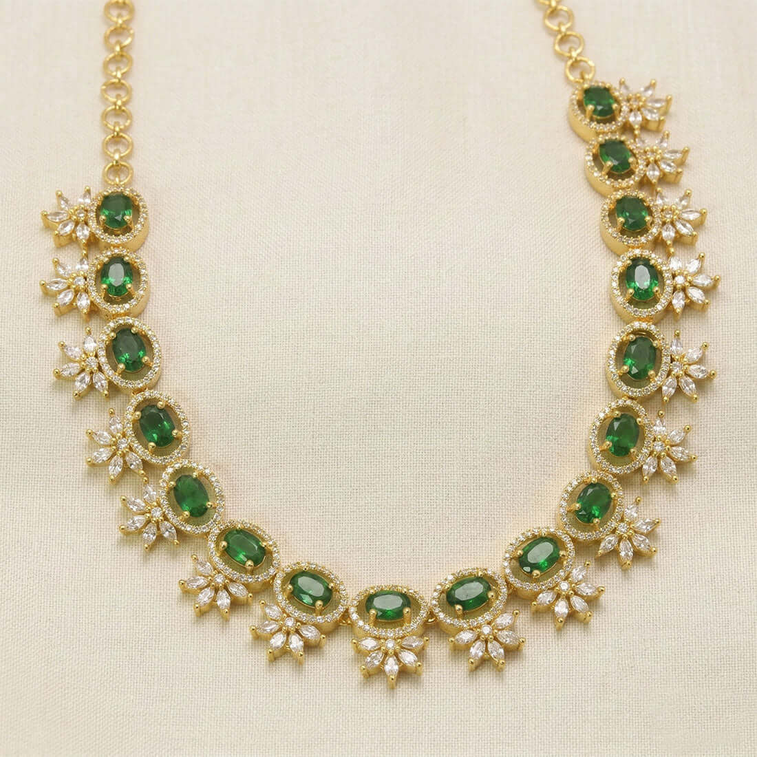 Premium Gold Plated American Diamond Flower Necklace 